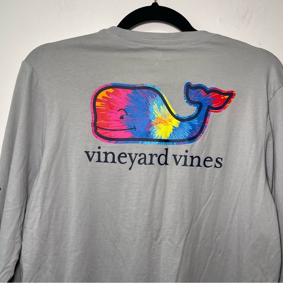 Vineyard Vines Junior XL Gray casual coastal Long Sleeve Tee Tie-Dye Whale Logo - Picture 7 of 10